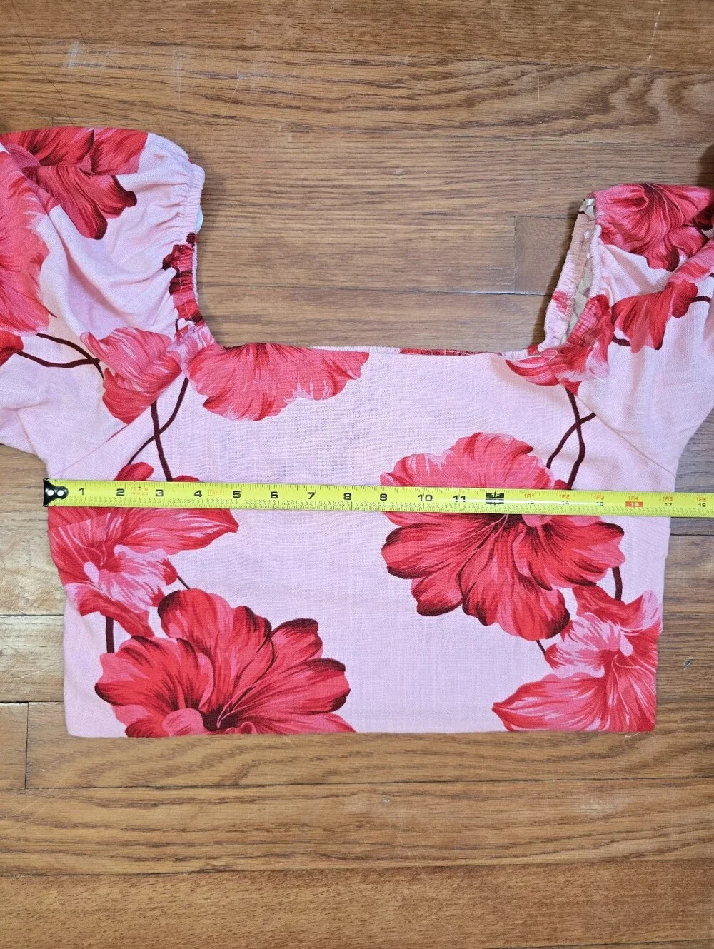 Paper Heart Alro Hisbiscus Linen Blend Two Piece Set Puff Sleeve Top Shorts Sz.L